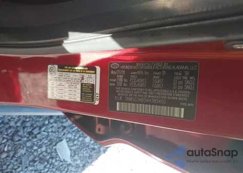 2010 Hyundai Santa Fe Gls z USA, uszkodzony, nr VIN 5NMSG3AB5AH395400